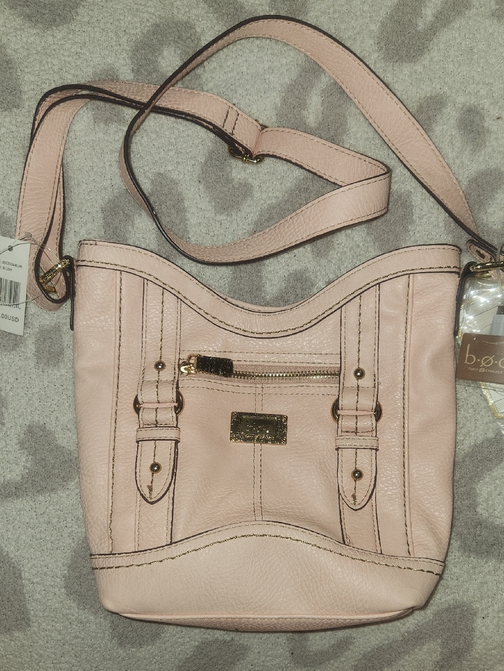 b.o.c. Pebbled Leather Crossbody Bag - Light Pink With Phone Charger